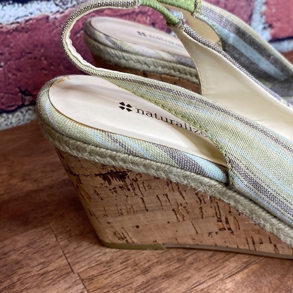Naturalizer Green Striped Slingback Peep Toe with a Bow Wedge Fabric Sandal 10 - Picture 4 of 14